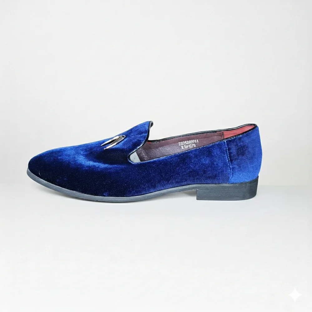 CMM Men's 10.5/275 Shoes Vibrant Blue Velvet Formal Slipper Smoking Loafers
